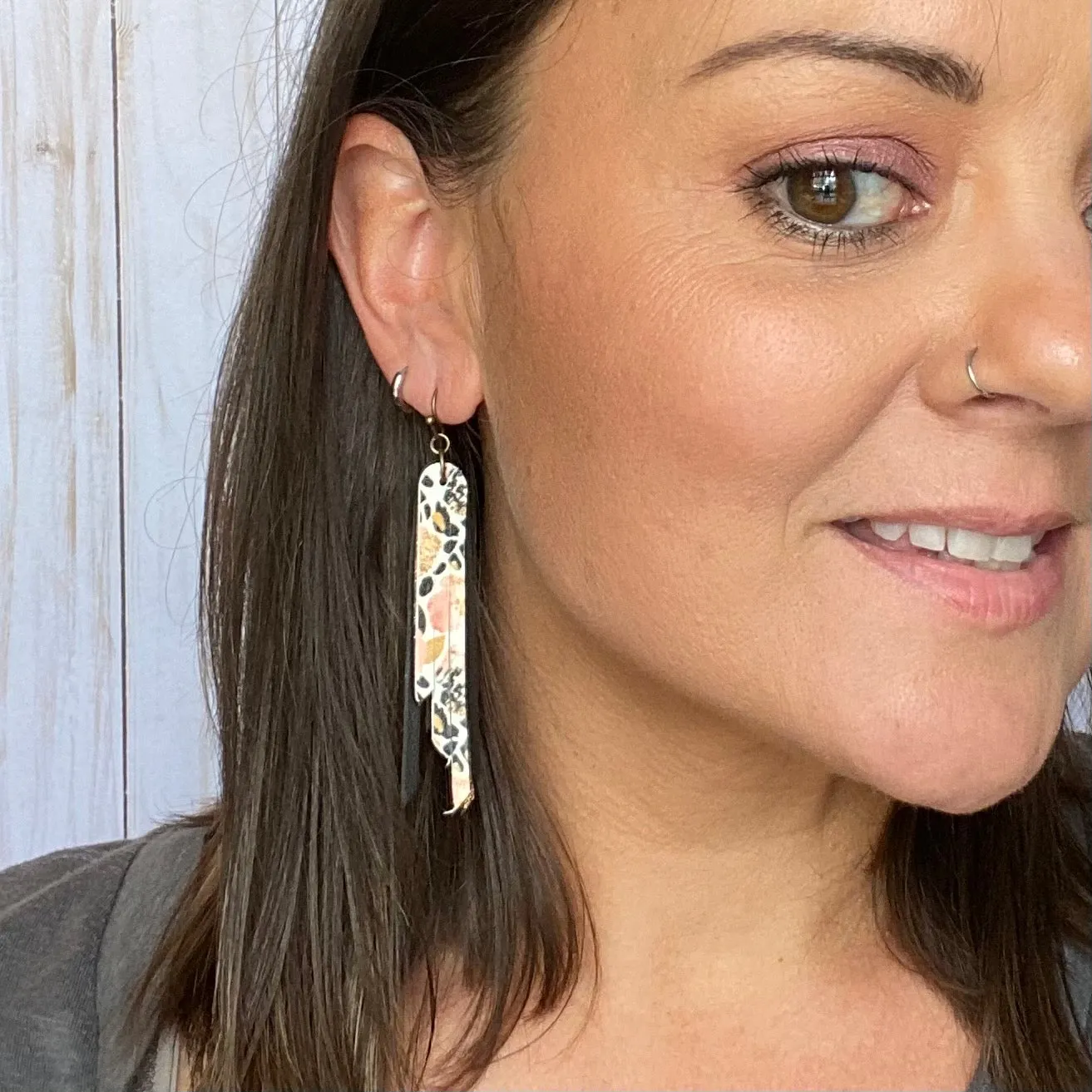 2.75 Genuine Leather Floral Fringe Earrings