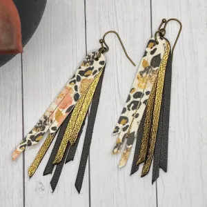2.75 Genuine Leather Floral Fringe Earrings