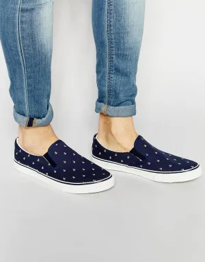 Brave Soul Slip On Sneakers With Anchor Print