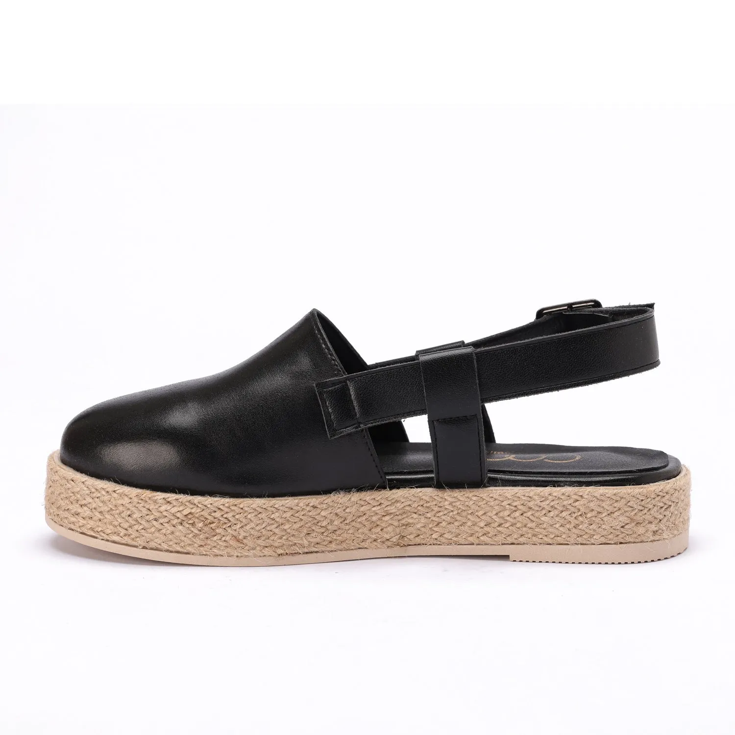 Buckled Strap Espadrille Clog - Black