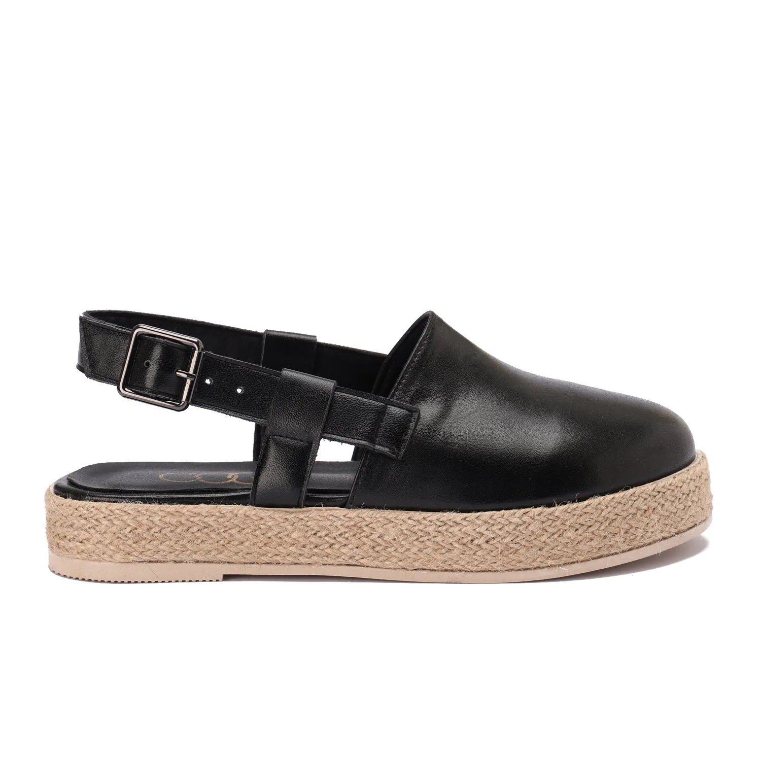 Buckled Strap Espadrille Clog - Black