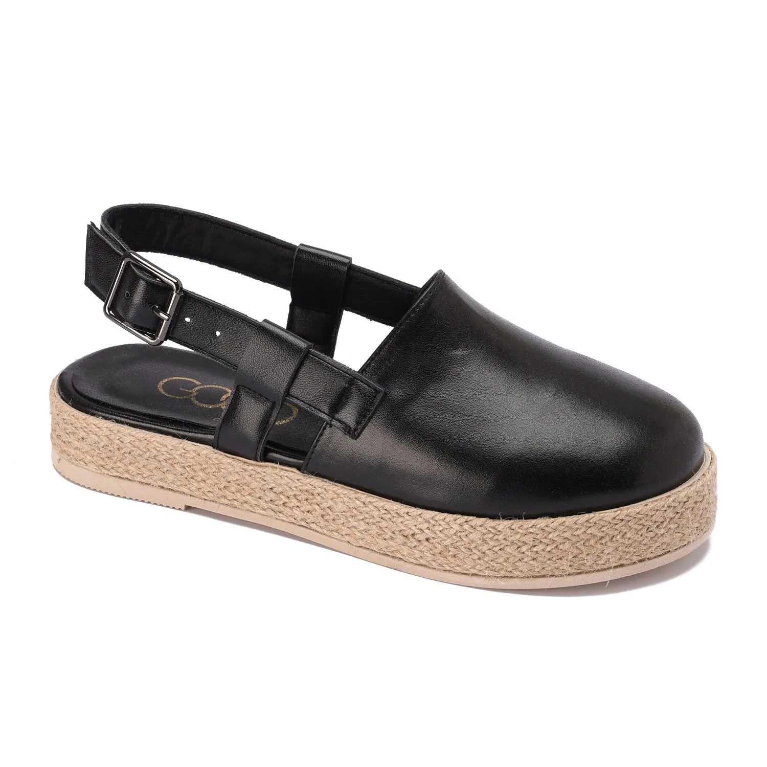 Buckled Strap Espadrille Clog - Black