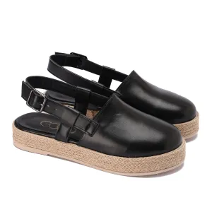 Buckled Strap Espadrille Clog - Black