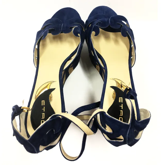 ETRO SUEDE APPLIQU CORK PLATFORM SANDALS SIZE 39
