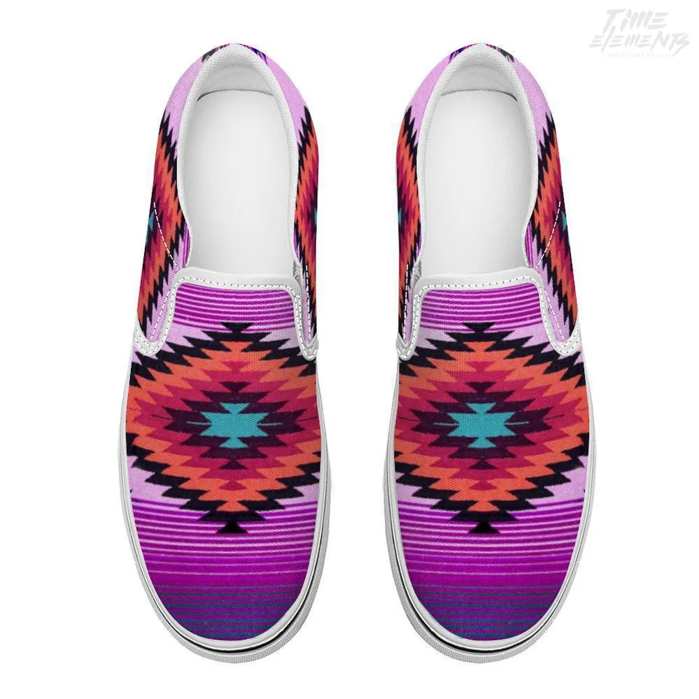 Funky Shamanic Purple Orange- Native American Shoes / Slip-on Sneakers