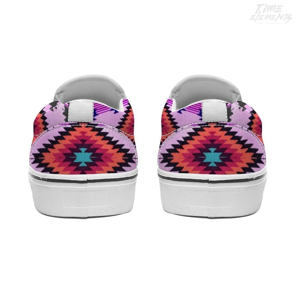 Funky Shamanic Purple Orange- Native American Shoes / Slip-on Sneakers