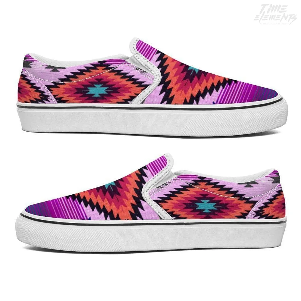 Funky Shamanic Purple Orange- Native American Shoes / Slip-on Sneakers