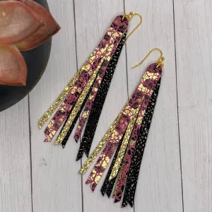 Genuine Leather Pink Leopard Fringe Earrings