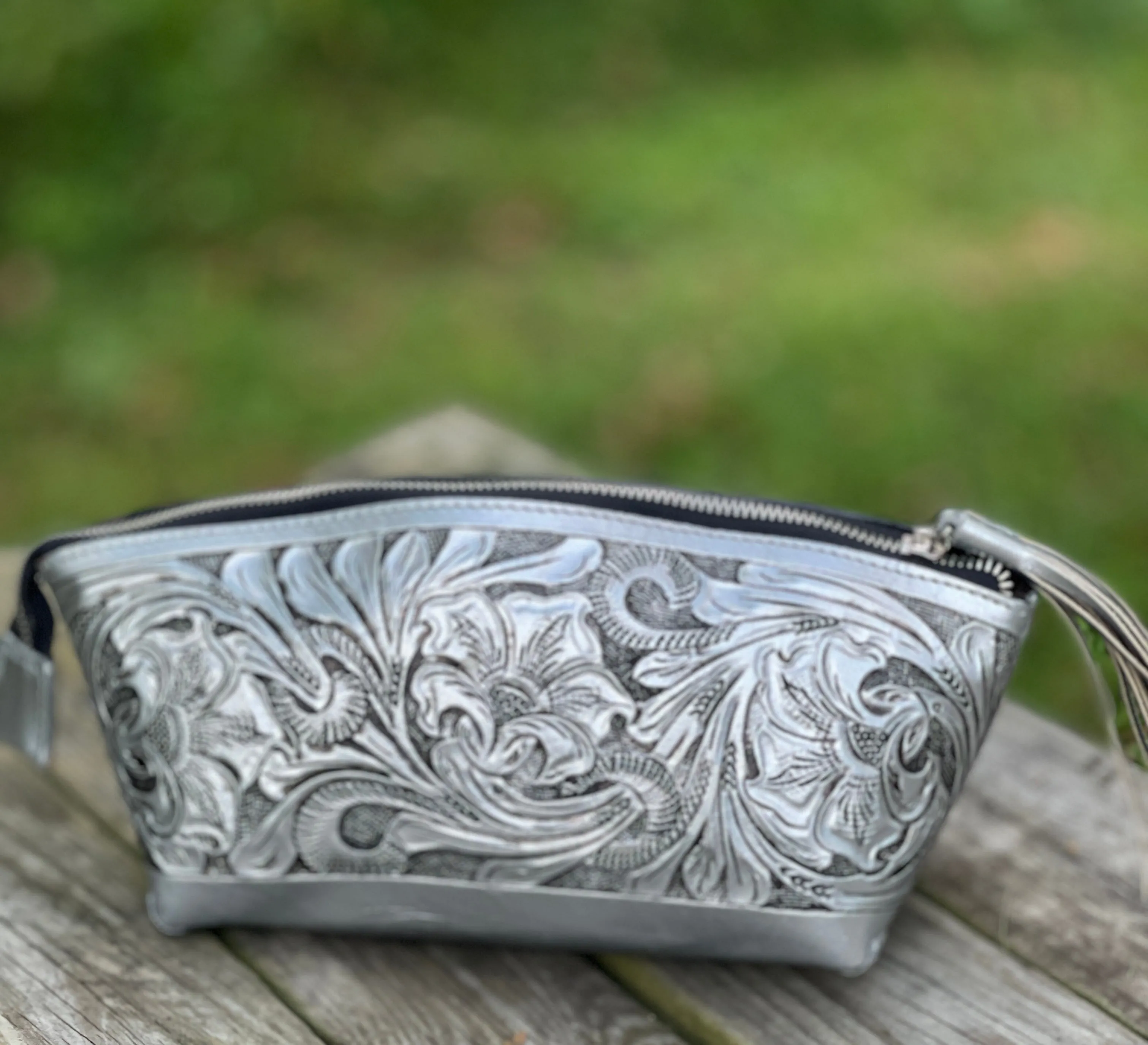 Hand-Tooled Leather COSMETIC BAG