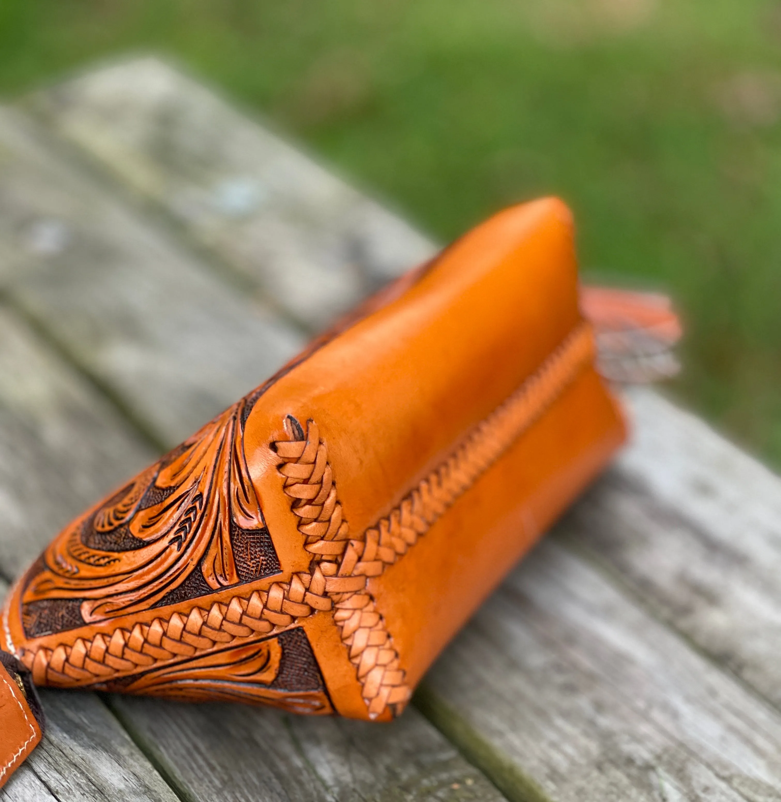 Hand-Tooled Leather COSMETIC BAG