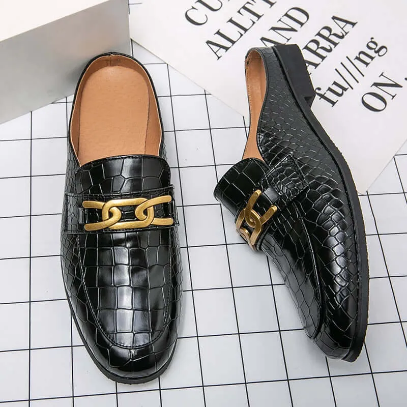 il lusso M - Crocodile Pattern Leather Mules backless loafers/Slippers for Men