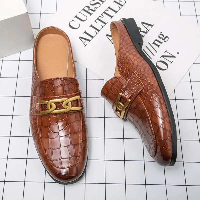il lusso M - Crocodile Pattern Leather Mules backless loafers/Slippers for Men