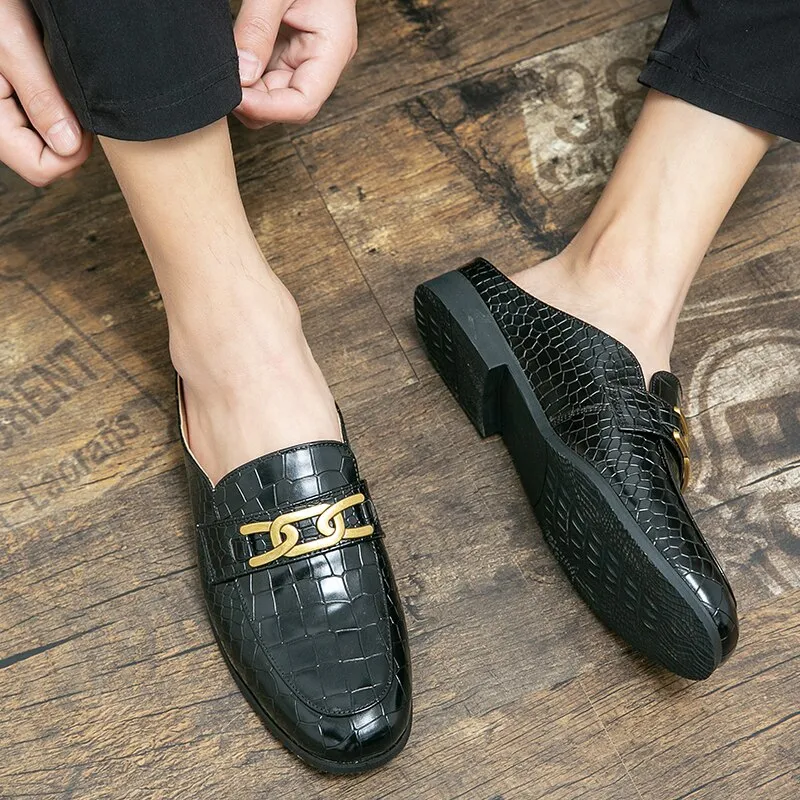 il lusso M - Crocodile Pattern Leather Mules backless loafers/Slippers for Men