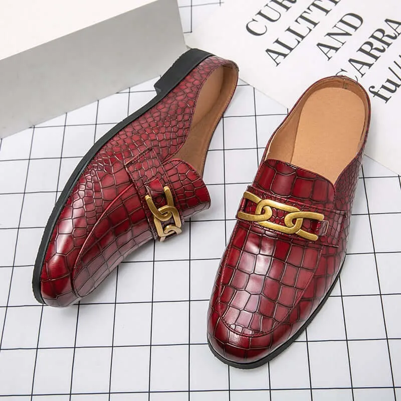 il lusso M - Crocodile Pattern Leather Mules backless loafers/Slippers for Men