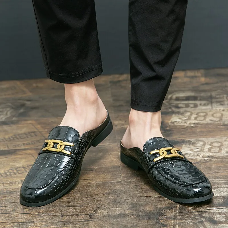 il lusso M - Crocodile Pattern Leather Mules backless loafers/Slippers for Men