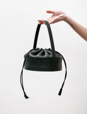 Leather Drawstring Collar Bag Black