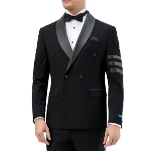 Modern Black Double-Breasted Tuxedo with Satin Lapel – Luxury Prom & Formalwear 2025
