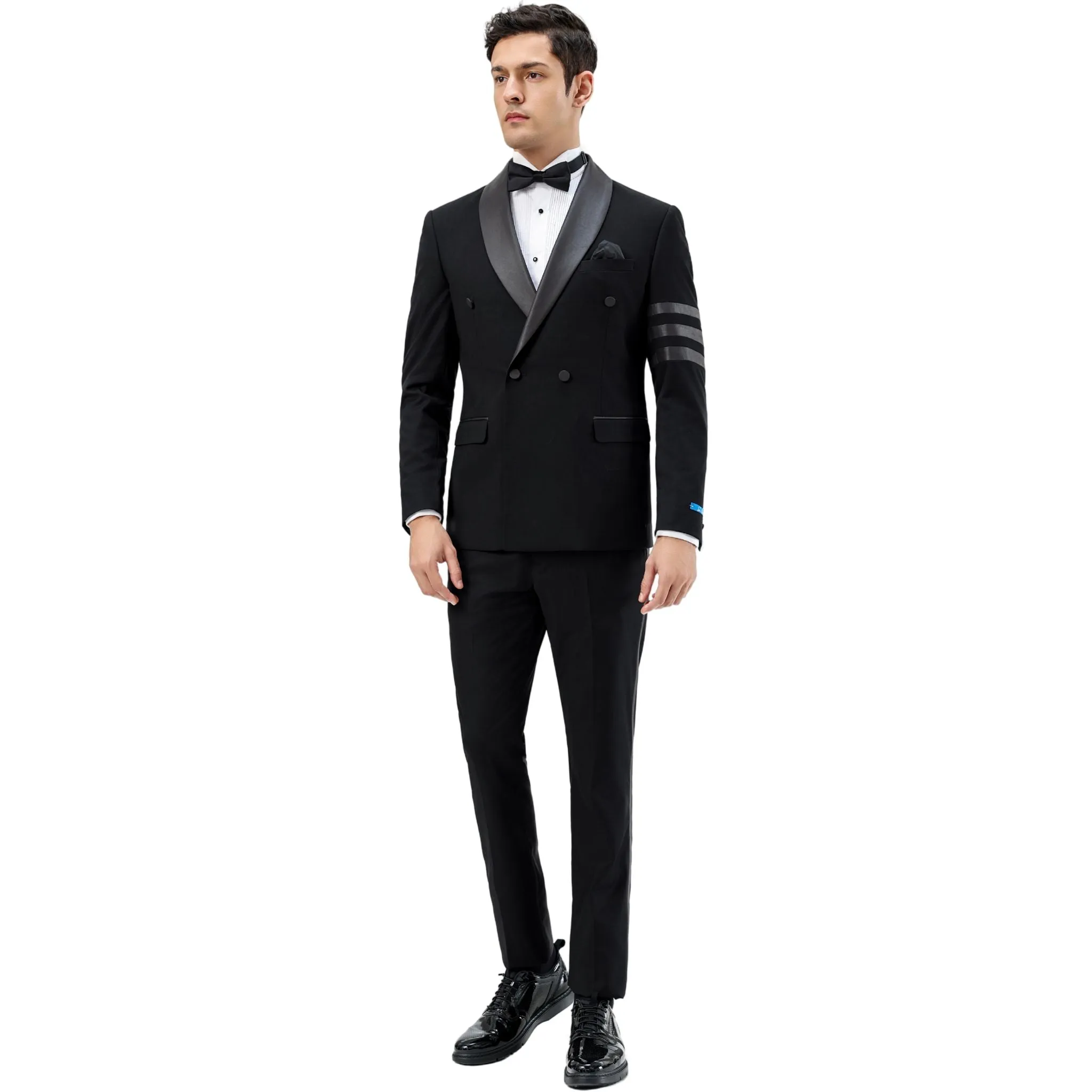 Modern Black Double-Breasted Tuxedo with Satin Lapel – Luxury Prom & Formalwear 2025