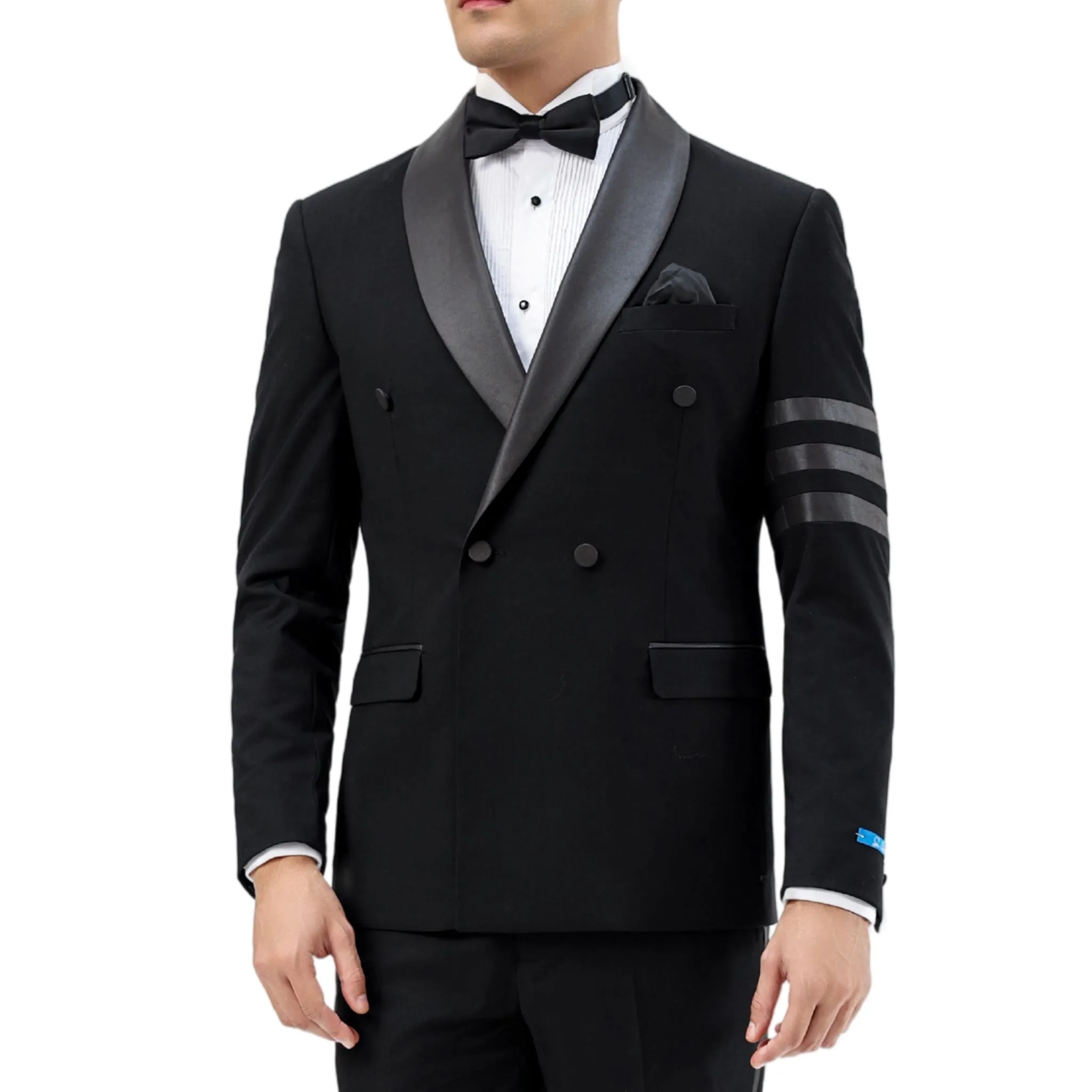 Modern Black Double-Breasted Tuxedo with Satin Lapel – Luxury Prom & Formalwear 2025