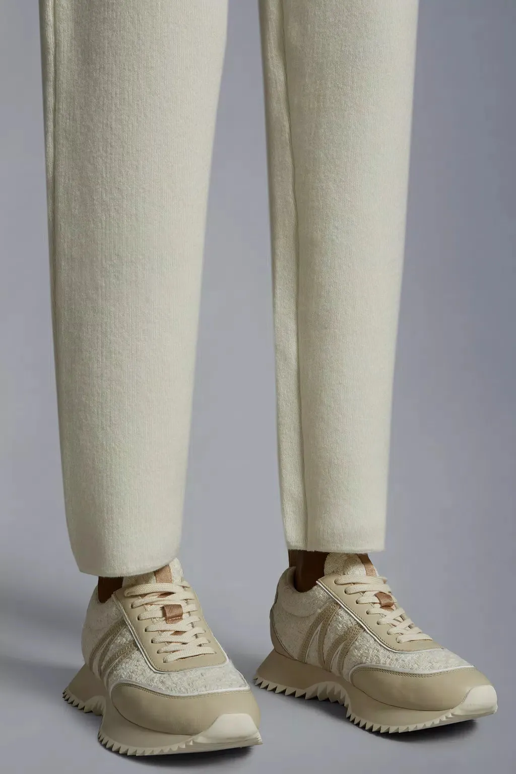 MONCLER PACEY LOW TOP SNEAKERS ECRU