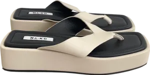 NA-KD Beige Toe Strap Flatform Slippers UK 7 EU 40 