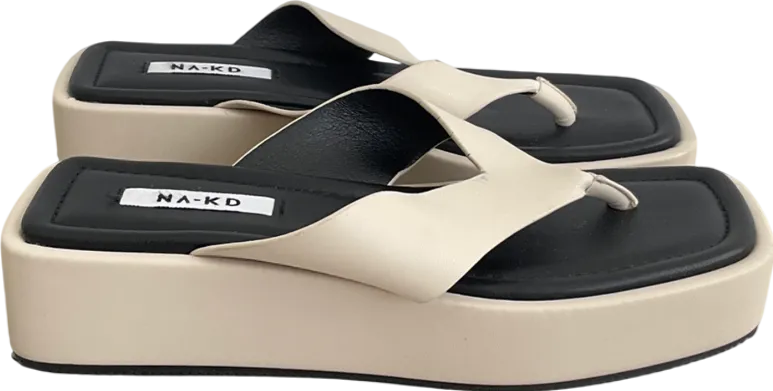 NA-KD Beige Toe Strap Flatform Slippers UK 7 EU 40 
