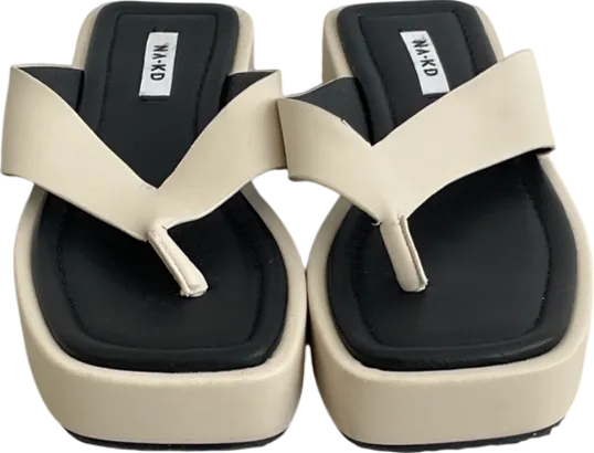 NA-KD Beige Toe Strap Flatform Slippers UK 7 EU 40 