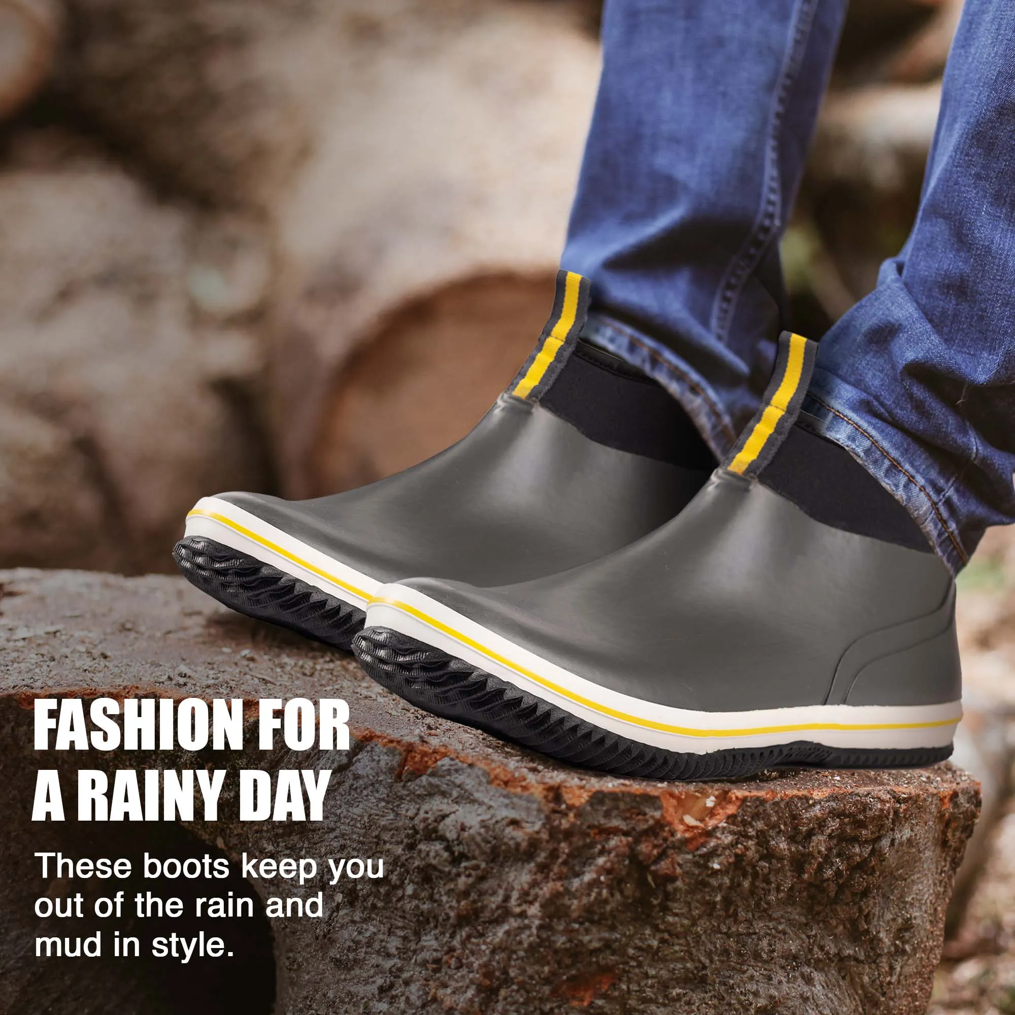 NORTY Mens 7-12 Grey Ankle Rain Boots 16861