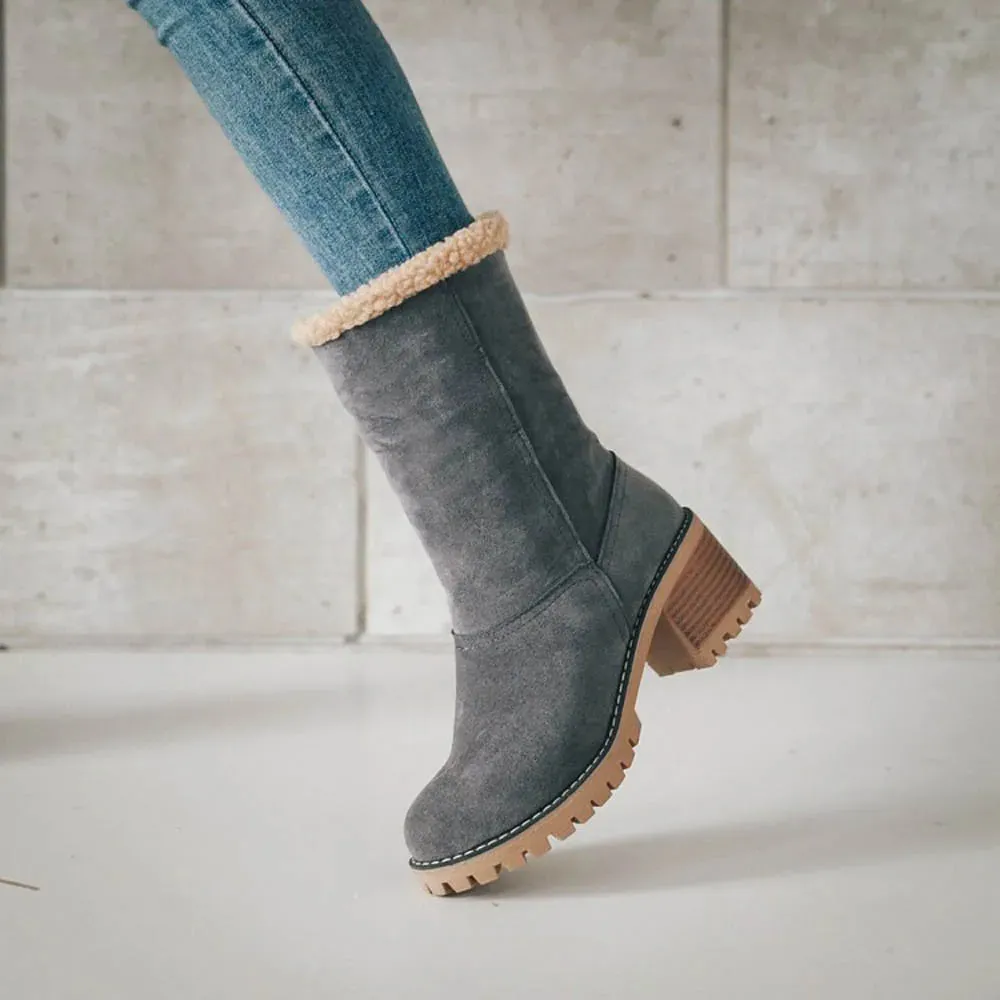 Solidago Furry Heel Mid-Calf Boots