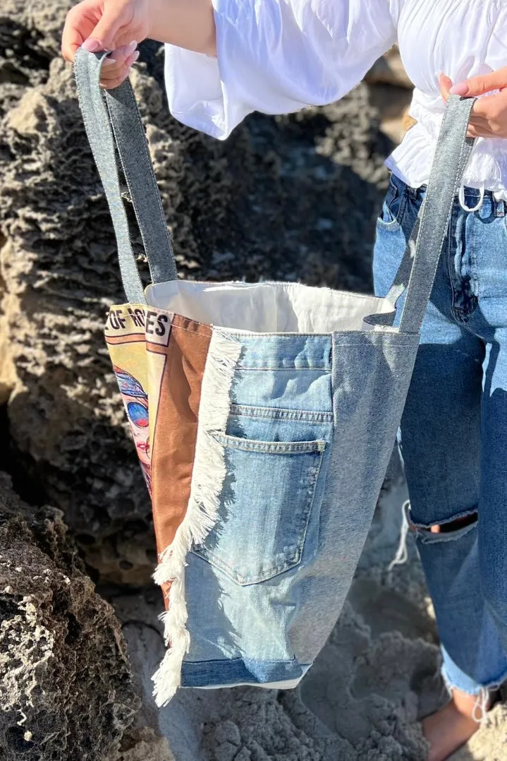 SUNFLOWER VINTAGE DENIM TOTE