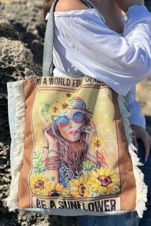 SUNFLOWER VINTAGE DENIM TOTE
