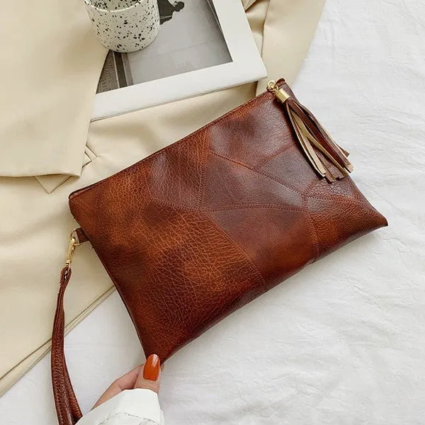 Vegan Leather Tassel Clutch