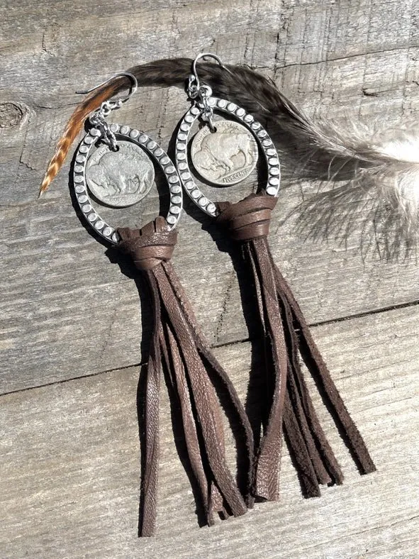 Western Leather Fringe Earrings